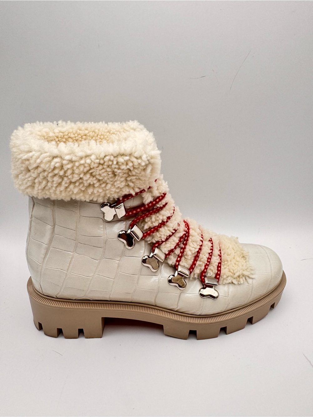 Christian Louboutin Edelvizir Flat Boa Shearling Croc Boots Size 36